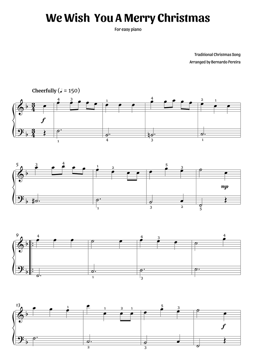 We Wish You A Merry Christmas (easy piano – F major) Easy Piano scores gallery preview page 1