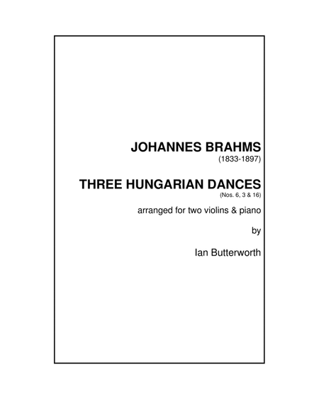 BRAHMS Three Hungarian Dances arranged for 2 violins & piano image number null