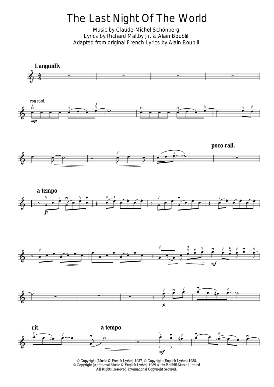 The Last Night Of The World (from Miss Saigon) Violin Solo scores gallery preview page 1