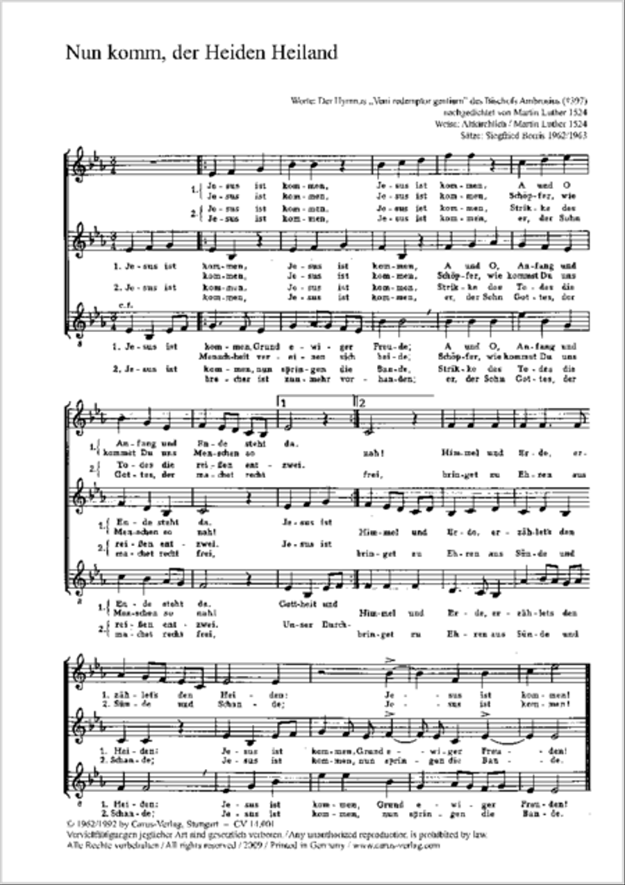 Now come, the nation's Saviour (Nun komm, der Heiden Heiland) 3-Part scores gallery preview page 6