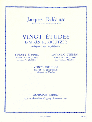 Book cover for 20 Etudes D'apres Kreutzer Adaptees Pour Xylophone (percussion Solo)