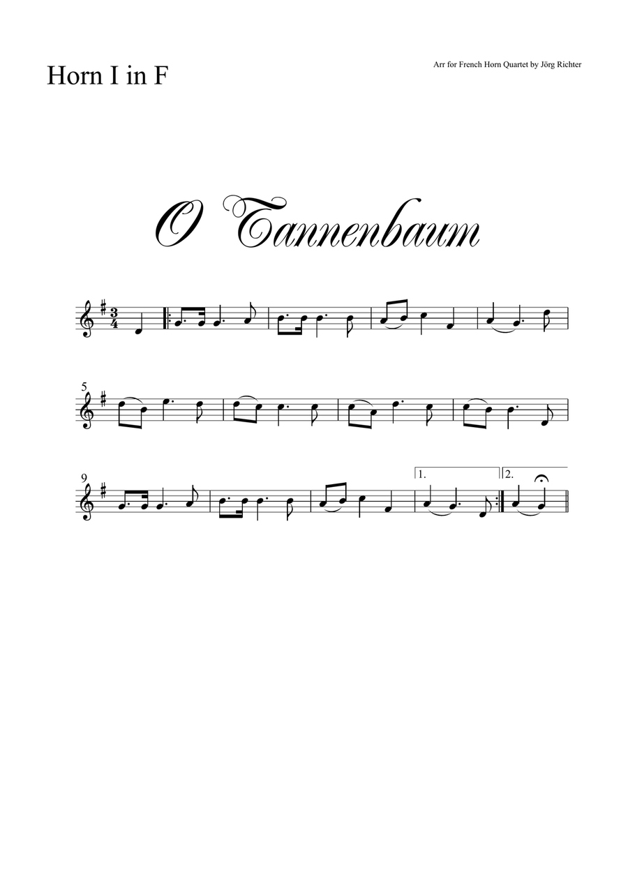 O Christmas Tree (O Tannenbaum) for French Horn Quartet Brass Quartet scores gallery preview page 3