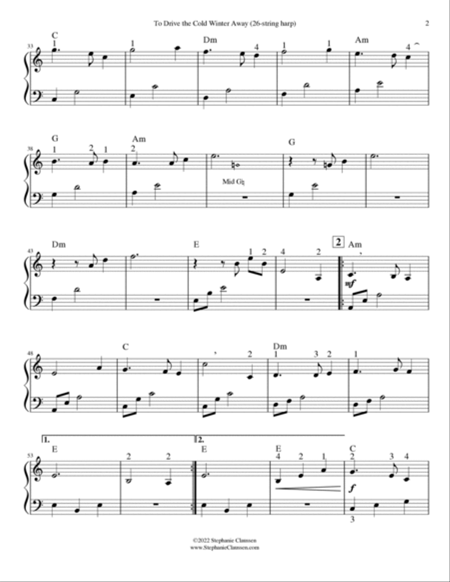 To Drive the Cold Winter Away (In Praise of Christmas) Harp scores gallery preview page 3
