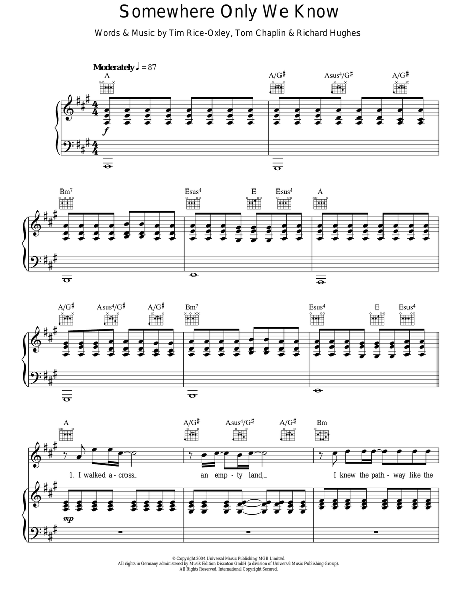 Somewhere Only We Know Acoustic Guitar scores gallery preview page 1