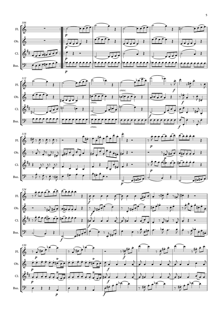Mozart: String Quartet No.19 in C major K465 (Dissonance) Mvt.I Adagio/Allegro - wind quartet Woodwind Quartet scores gallery preview page 5