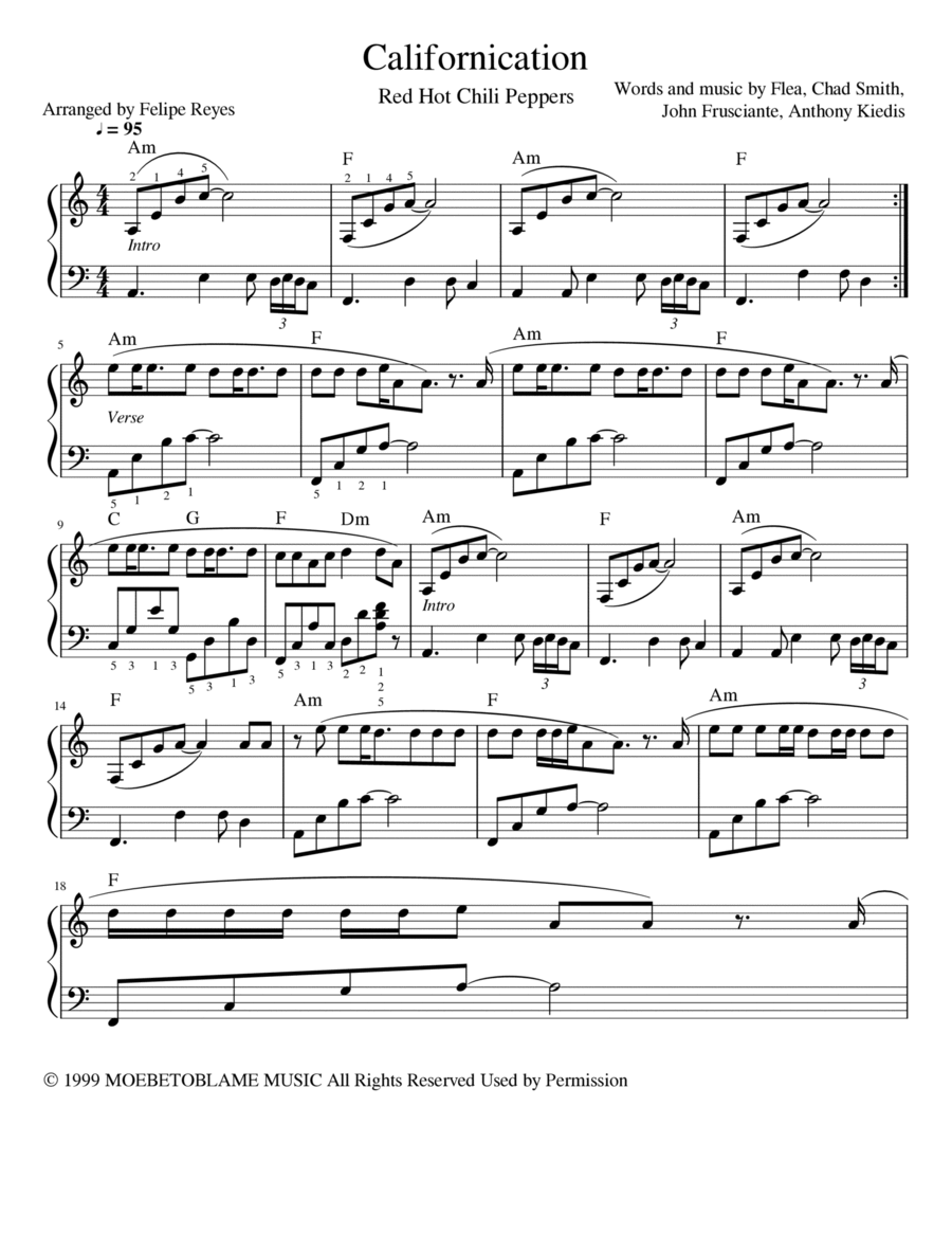 Californication Piano Solo scores gallery preview page 1