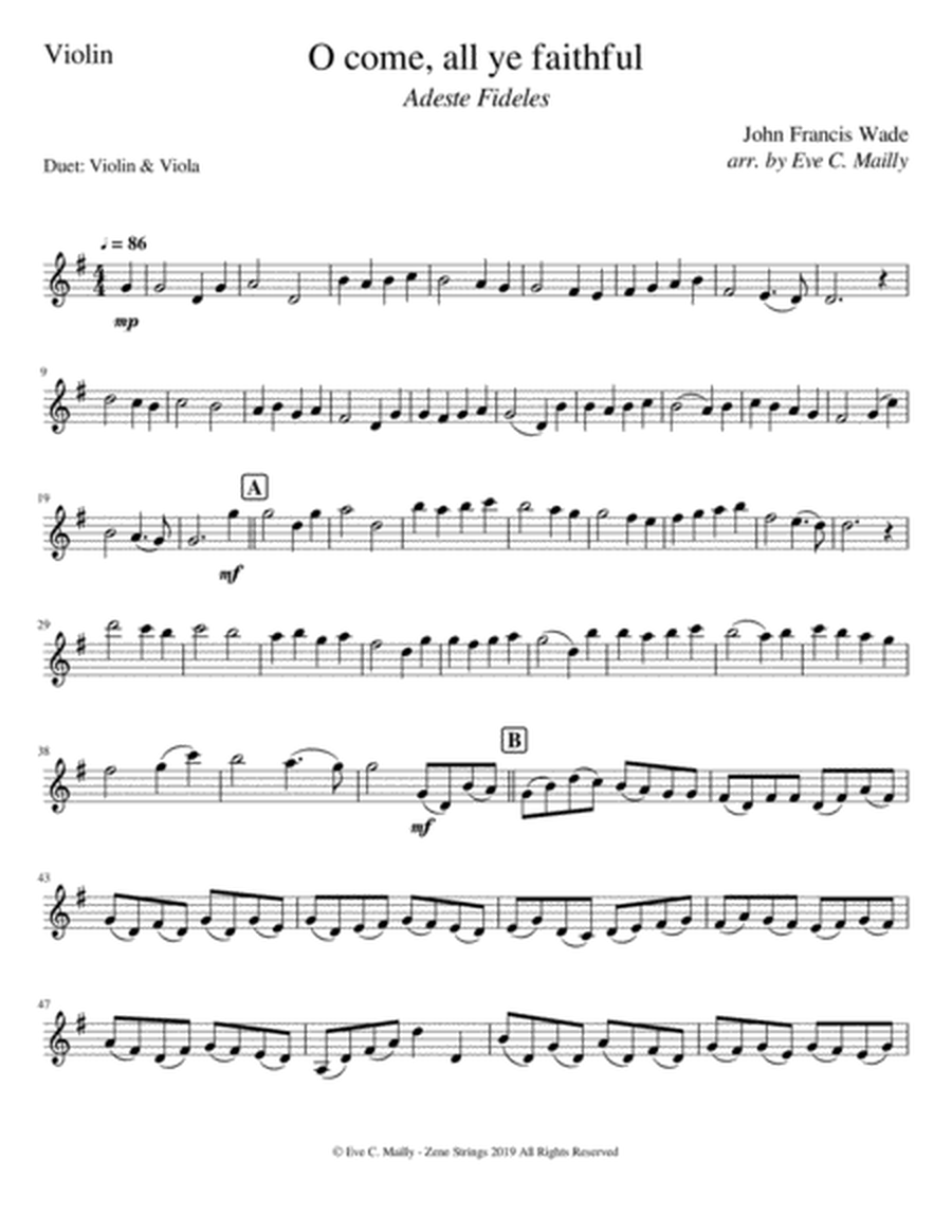 O Come All Ye Faithful (Adeste Fideles) - Duet for Violin & Viola image number null