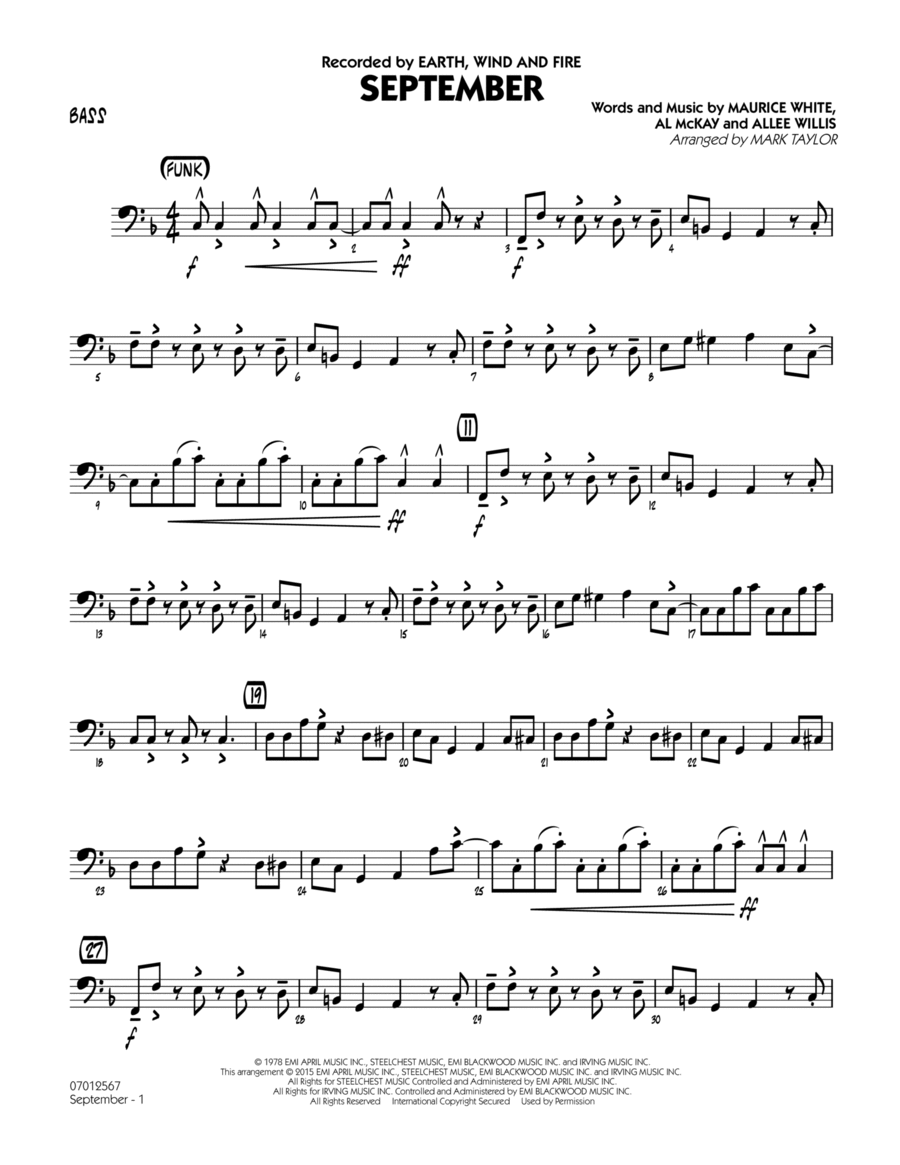 September (Key: C) - Bass Part scores gallery preview page 1