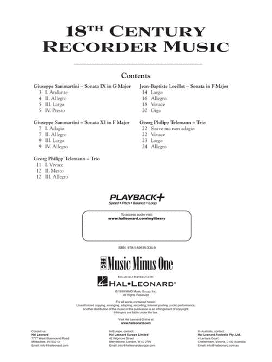 18th Century Recorder Music Alto Recorder scores gallery preview page 4