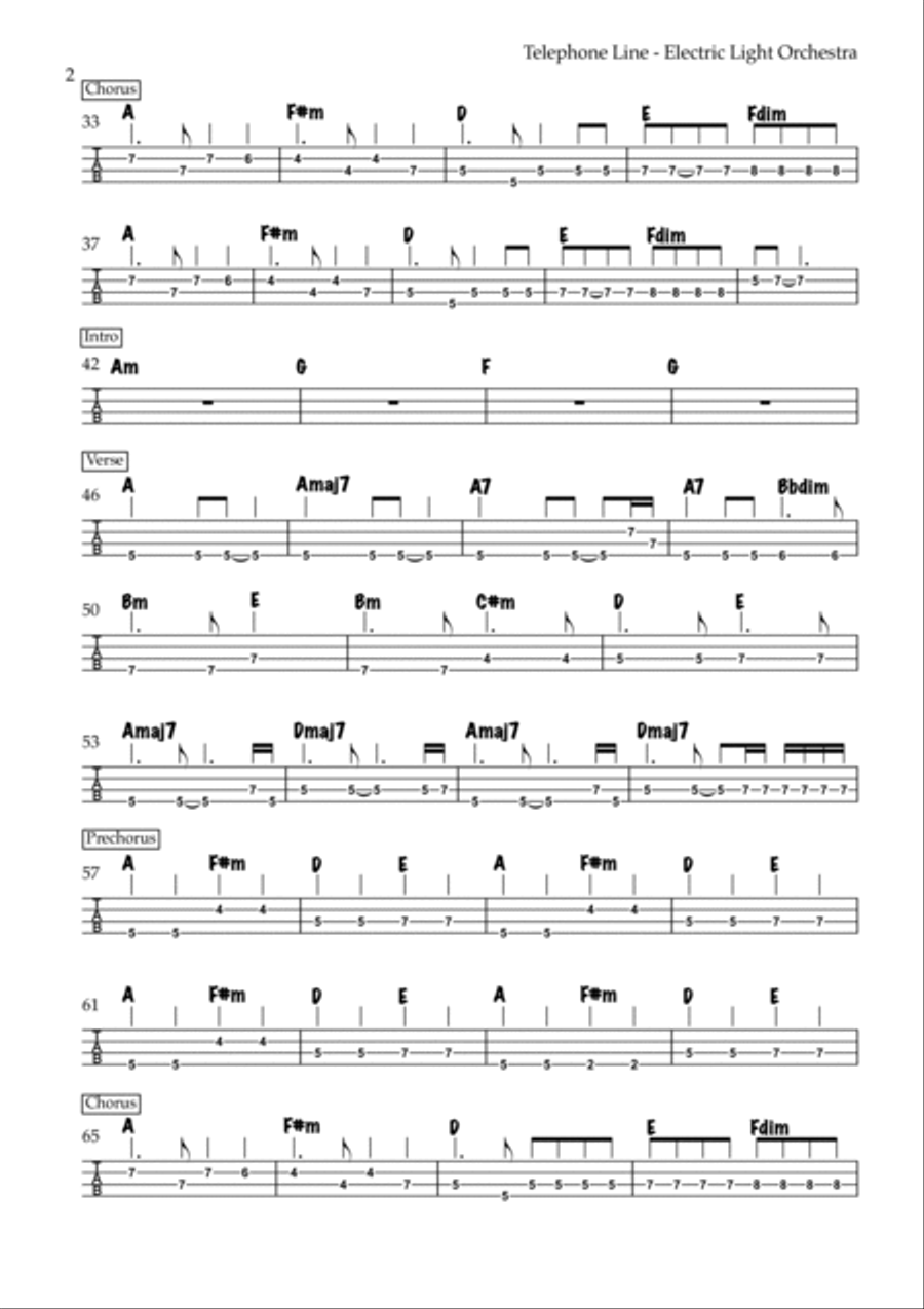 Telephone Line Guitar Tablature scores gallery preview page 2