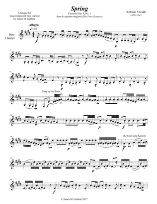 Vivaldi - The Four Seasons: Spring for Solo Bass Clarinet