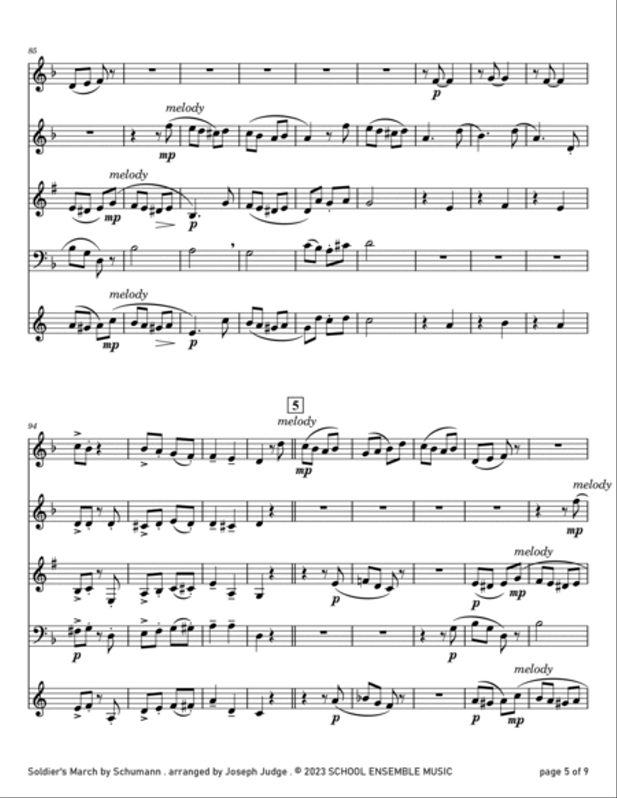 Soldier's March by Schumann for Woodwind Quartet in Schools Woodwind Quartet scores gallery preview page 5
