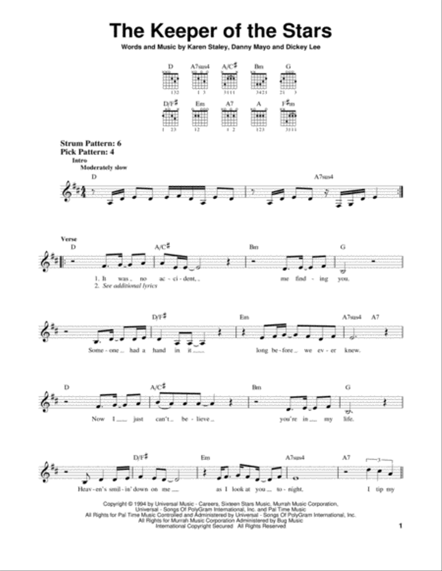 The Keeper Of The Stars Acoustic Guitar scores gallery preview page 1