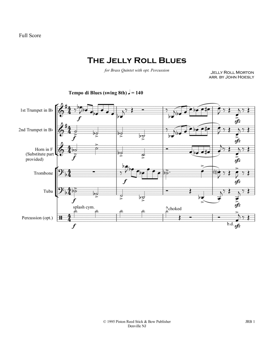 Jelly Roll Blues (The)- for Brass Quintet w/opt. Percussion Chamber Music scores gallery preview page 1