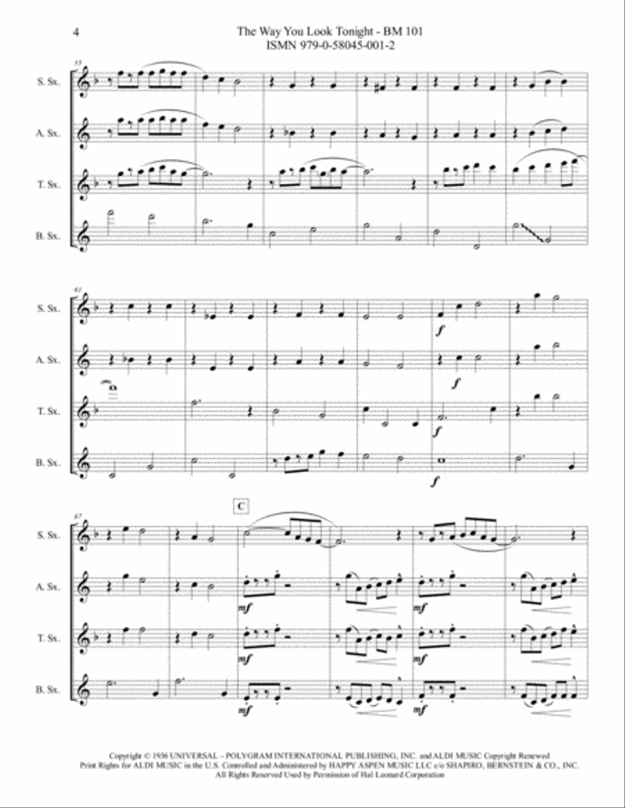 The Way You Look Tonight Woodwind Quartet scores gallery preview page 5