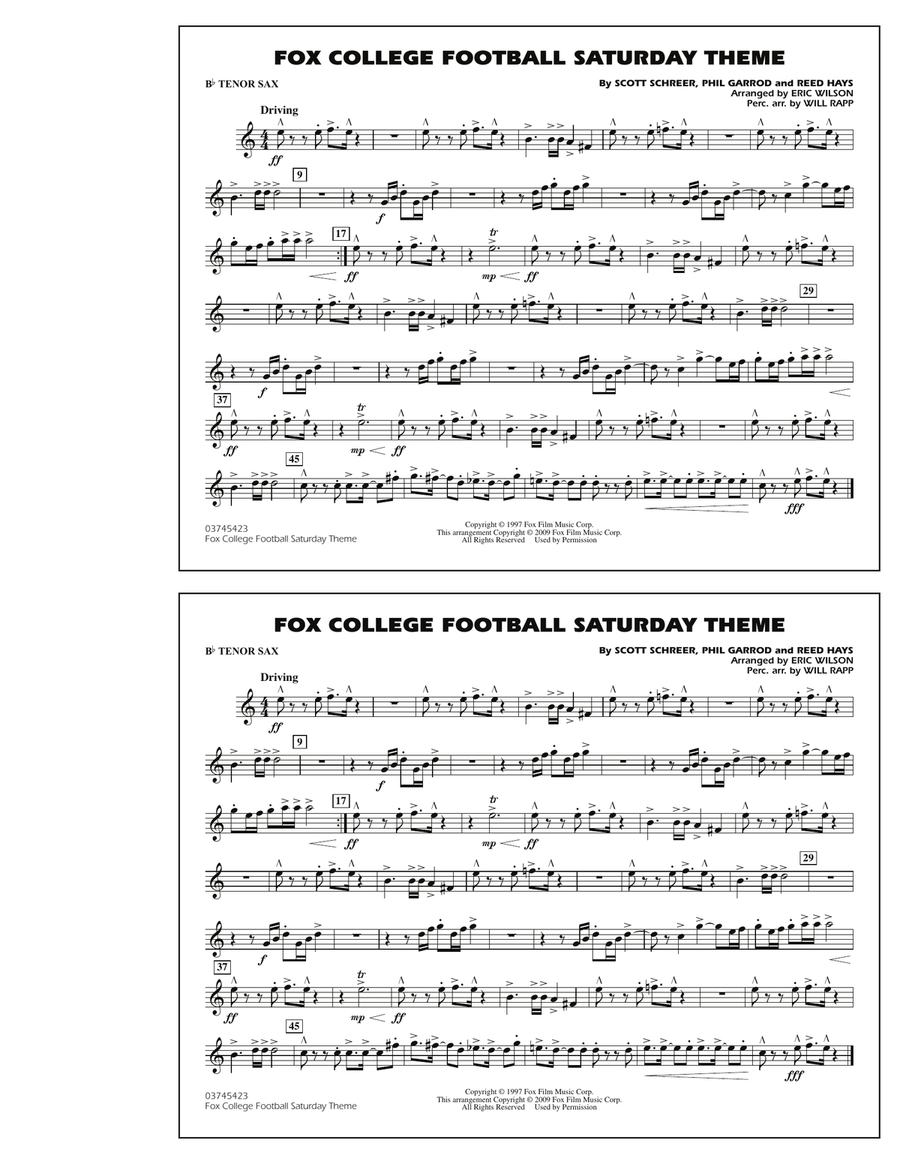 Fox College Football Saturday Theme - Bb Tenor Sax Marching Band scores gallery preview page 1