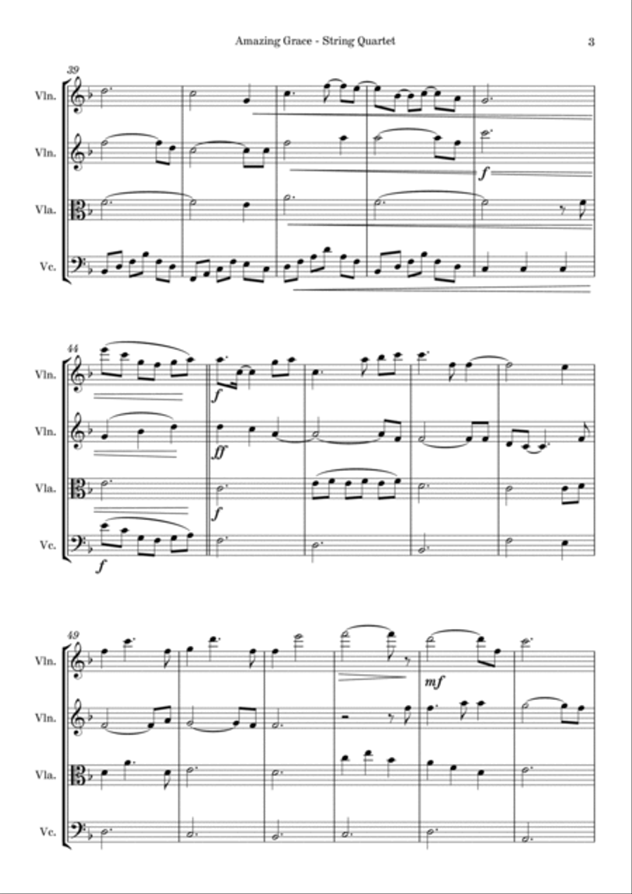 Amazing Grace (String Quartet) - Eb String Quartet scores gallery preview page 3