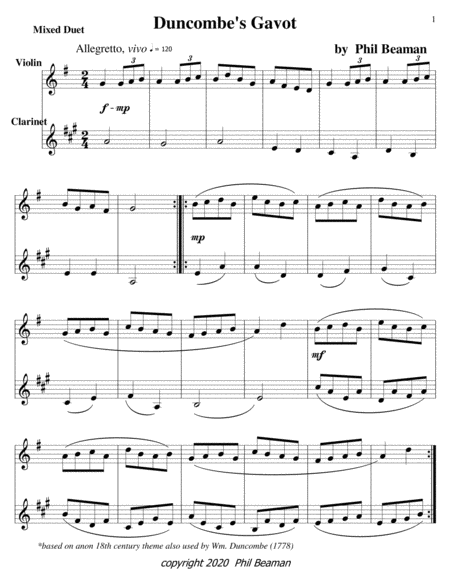 Duncombe's Gavot-Mixed Chamber Duet 22-violin/clarinet image number null