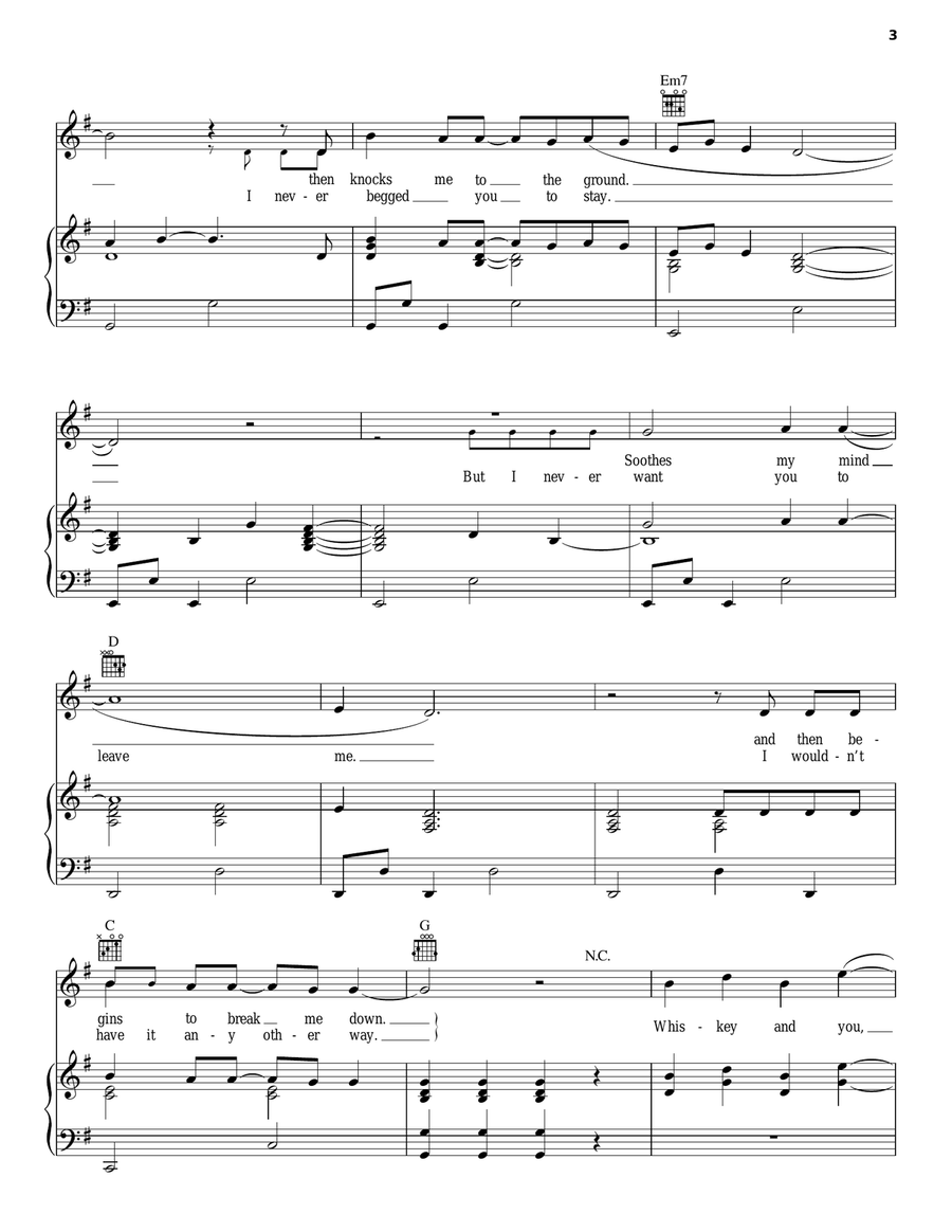 Whiskey And You Piano, Vocal, Guitar scores gallery preview page 3