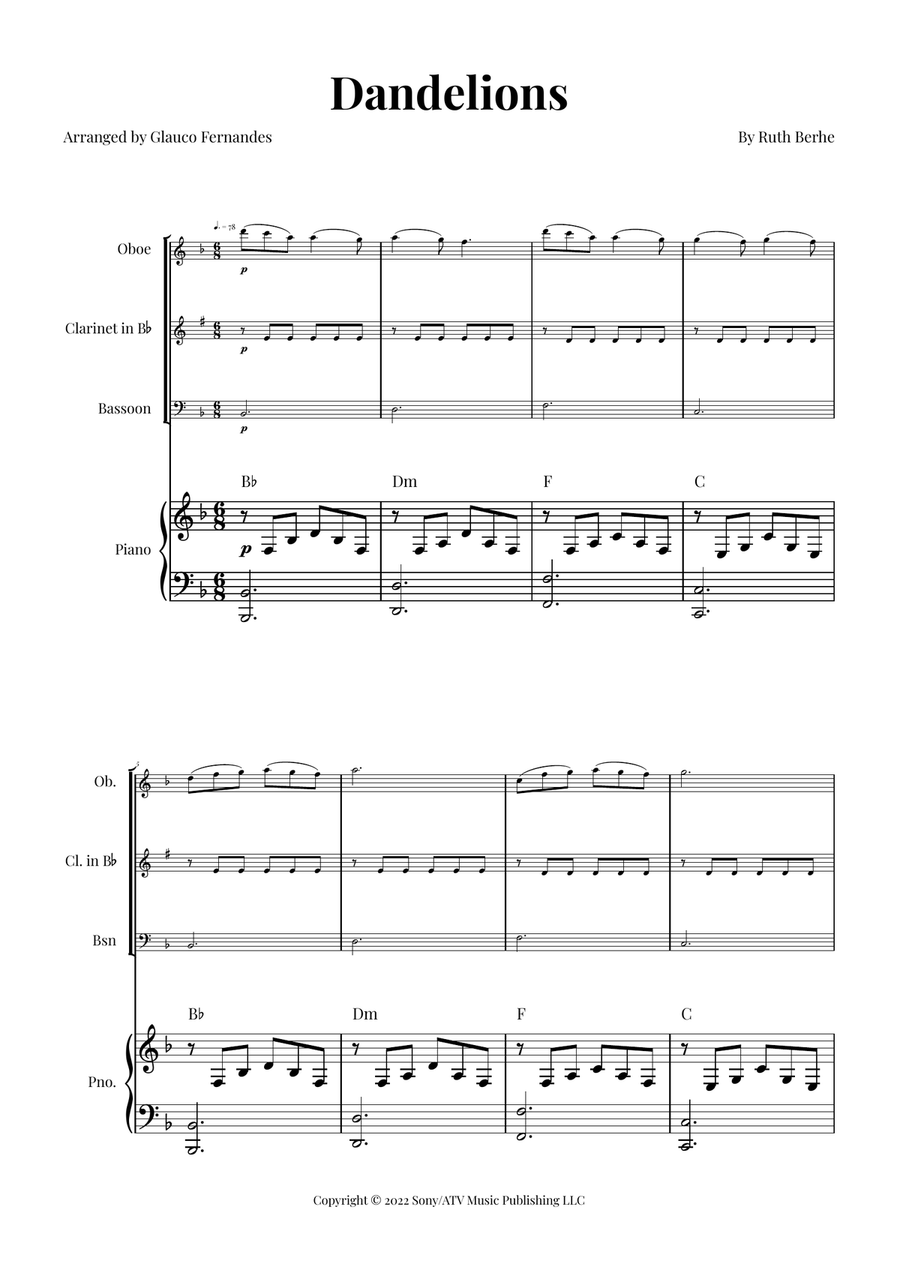 Dandelions Woodwind Trio scores gallery preview page 1