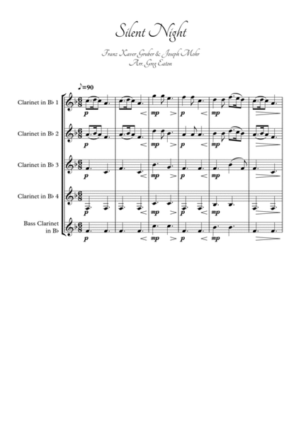 Silent Night - Arr. clarinet quartet with additional (optional) bass clarinet part. 2nd verse reharm image number null
