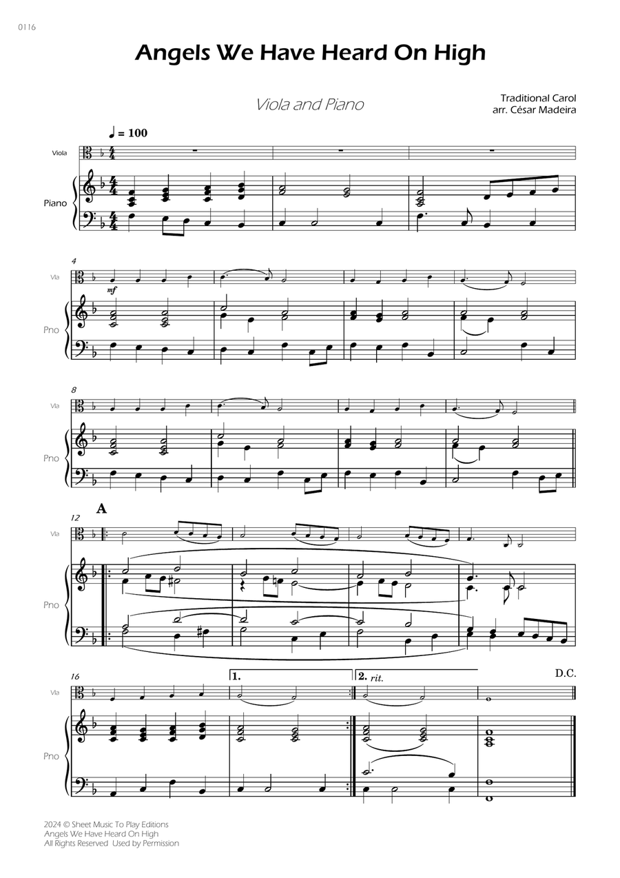 Angels We Have Heard On High - Viola and Piano Piano scores gallery preview page 1