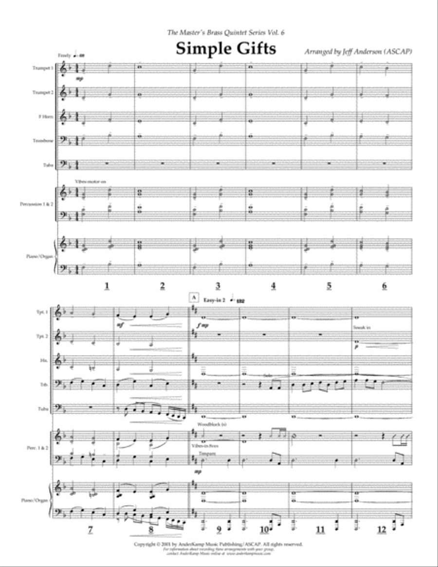 Simple Gifts for Brass Quintet Brass Quintet scores gallery preview page 1