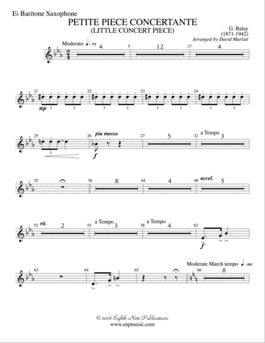Petite Piece Concertante (Little Concert Piece) (Solo Cornet and Concert Band): E-flat Baritone Saxophone Concert Band scores gallery preview page 1