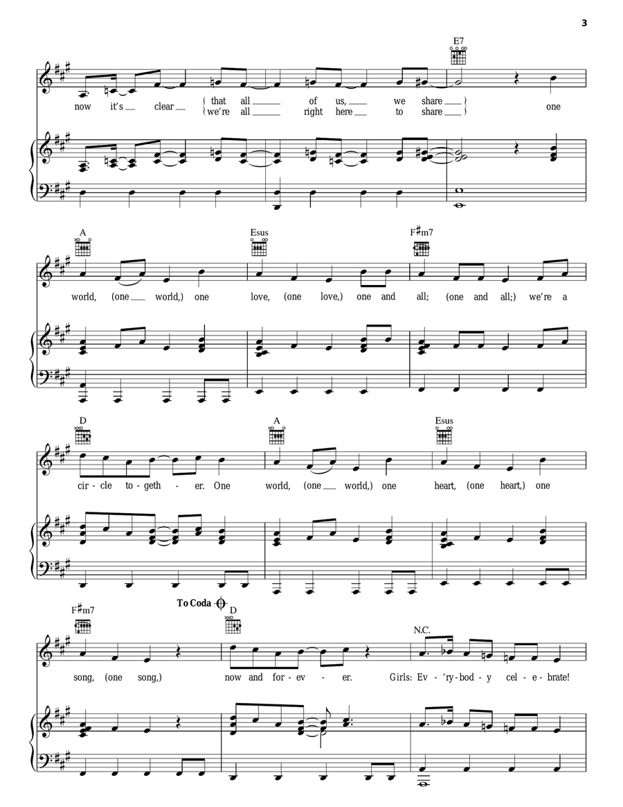 One World One World Piano, Vocal, Guitar scores gallery preview page 3