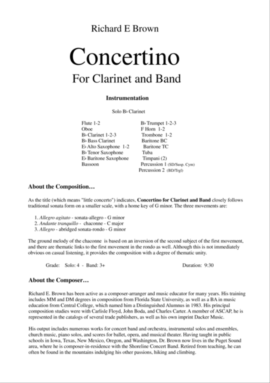 Concertino for Clarinet and Band Concert Band scores gallery preview page 2