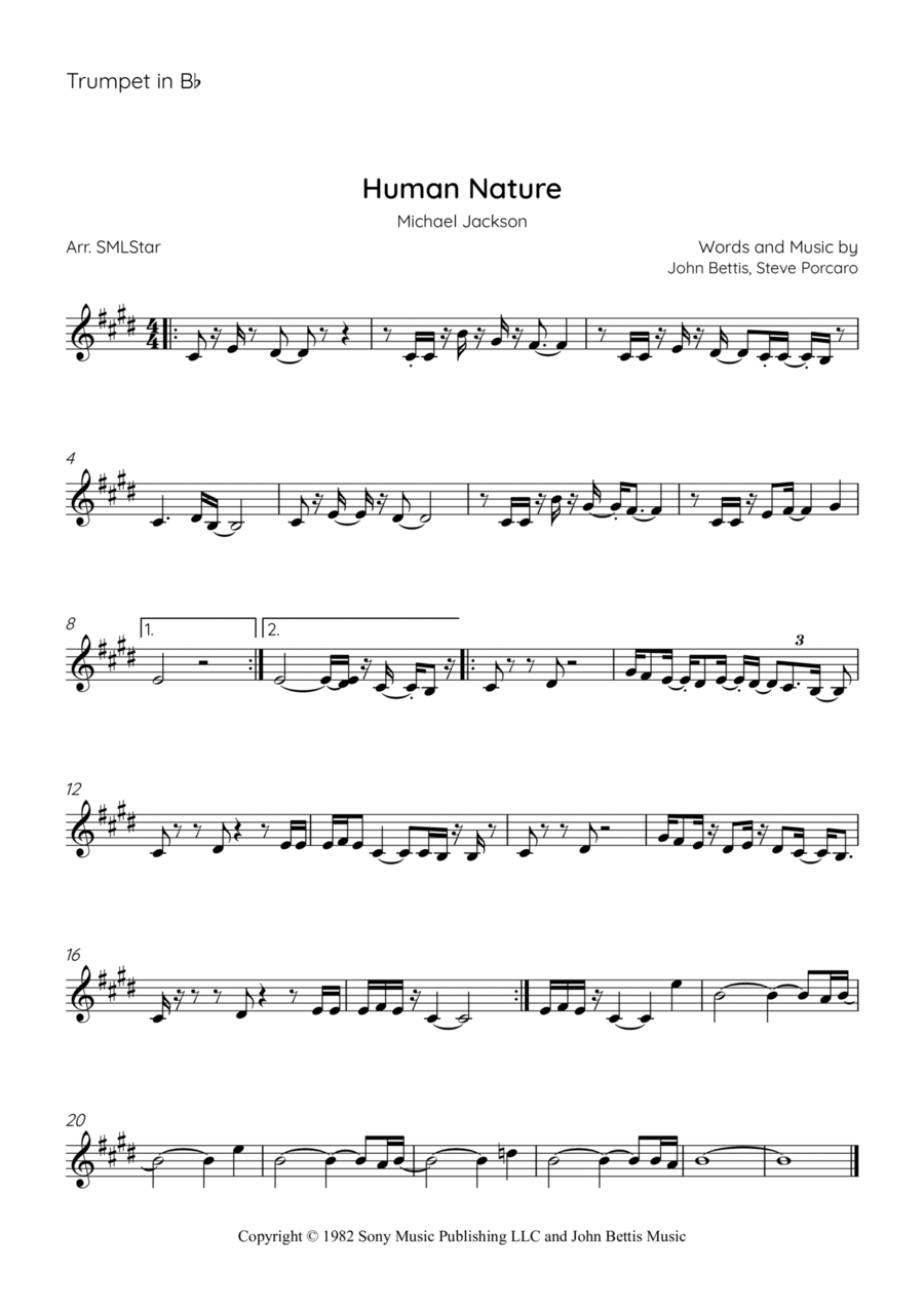 Human Nature Human Nature B-Flat Trumpet scores gallery preview page 1