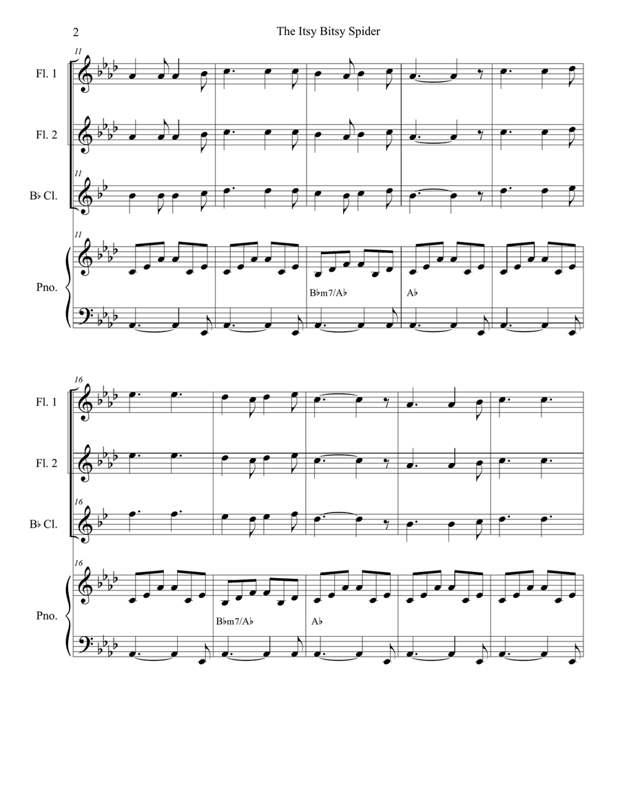 The Itsy Bitsy Spider (Duet for Flute and Bb-Clarinet) Woodwind Duet scores gallery preview page 3