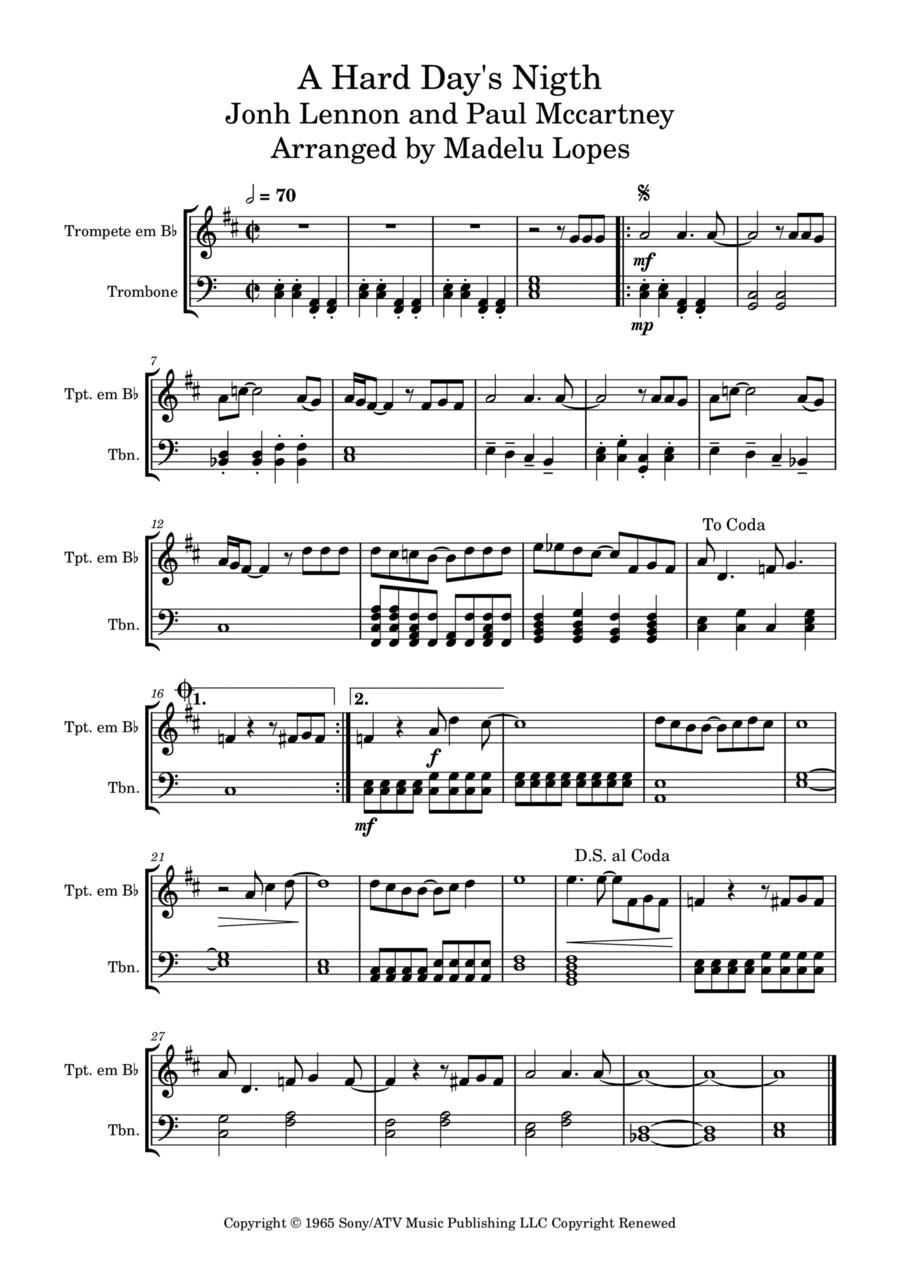 Another Hard Day's Night Brass Duet scores gallery preview page 1
