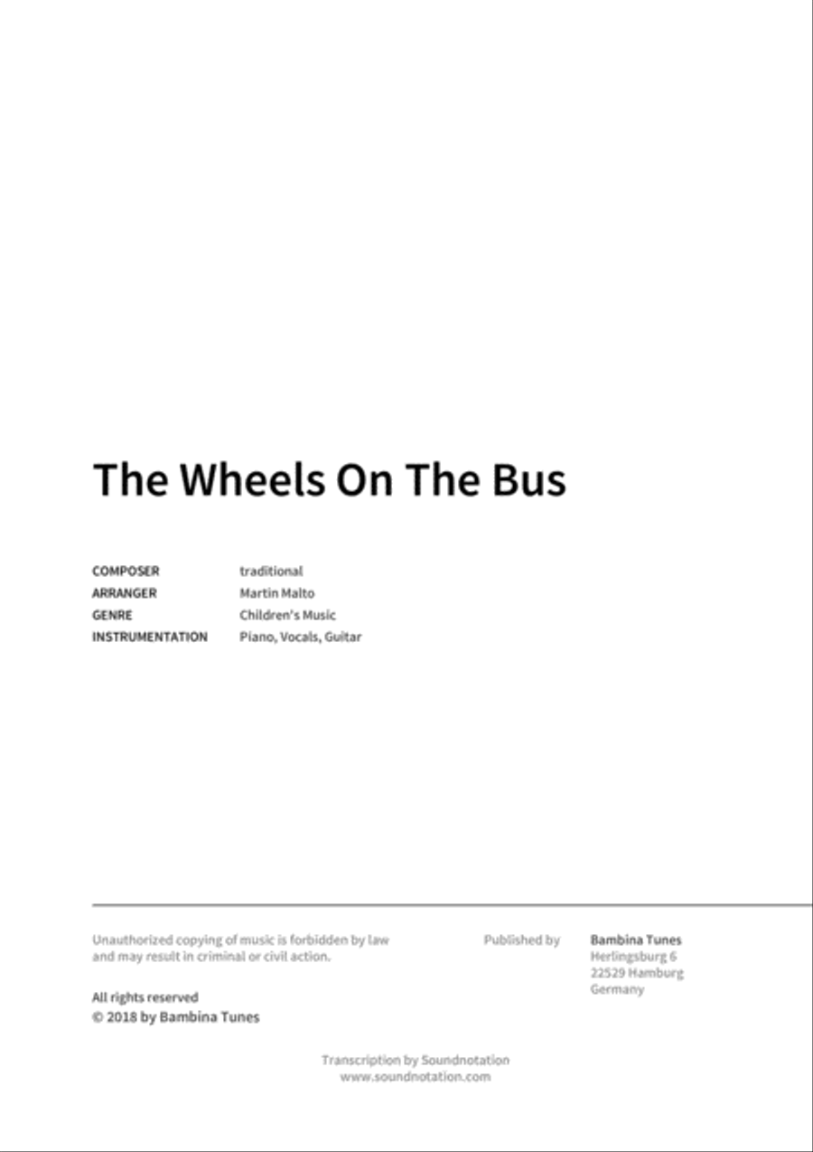 The Wheels On The Bus Piano, Vocal, Guitar scores gallery preview page 2