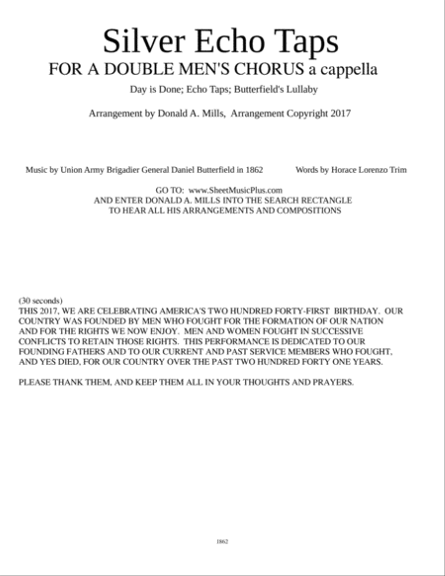 Silver Echo Taps (for double men's chorus) TTBB scores gallery preview page 1
