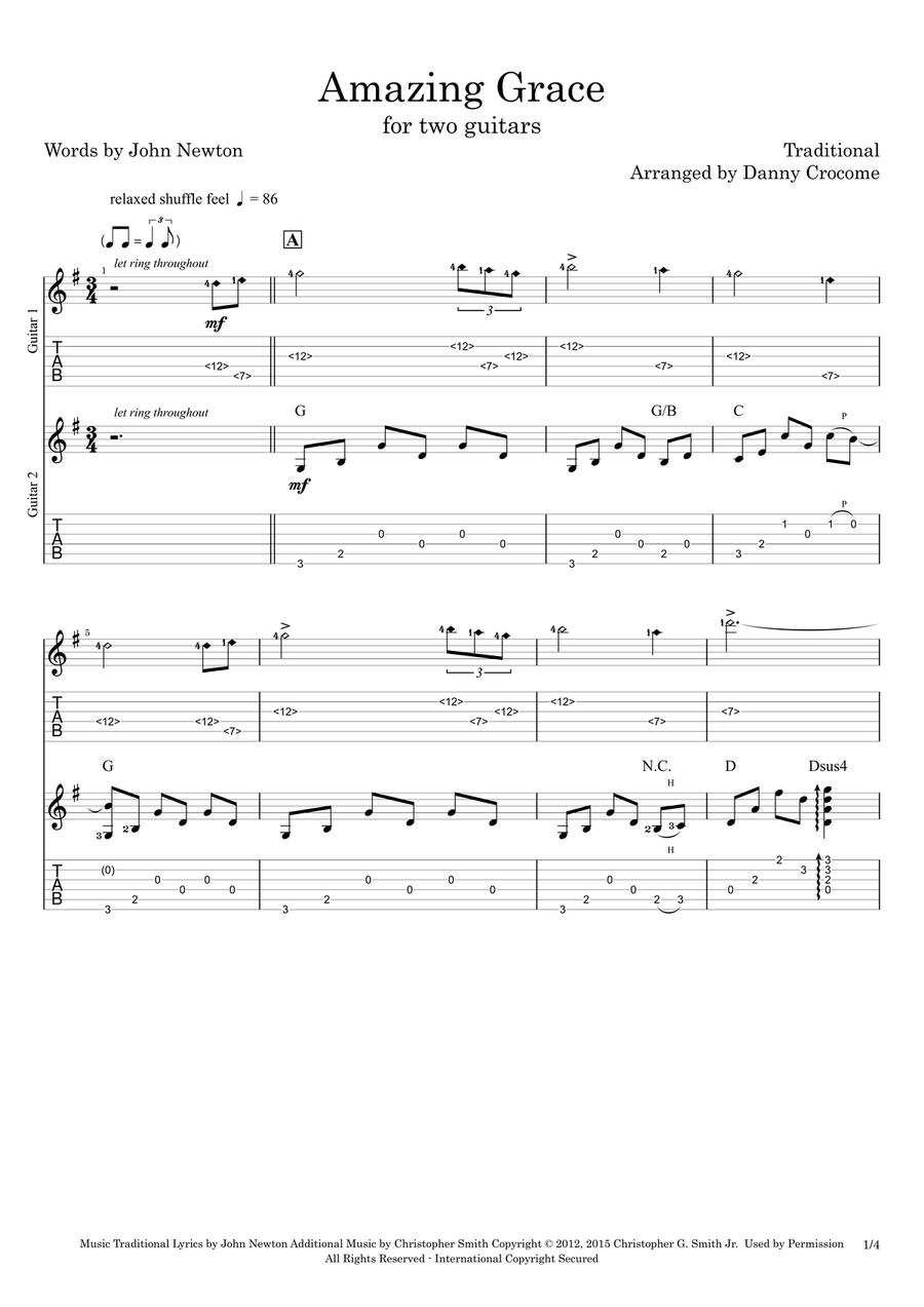Amazing Grace (for two guitars) Acoustic Guitar scores gallery preview page 1