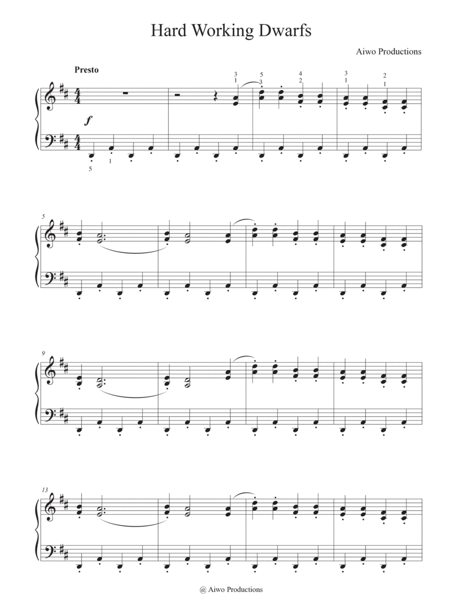 Hard Working Dwarfs Hard Working Dwarfs Piano Solo scores gallery preview page 1