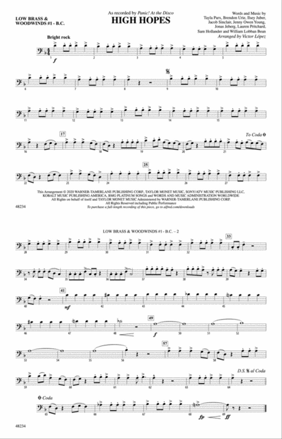 High Hopes: Low Brass & Woodwinds #1 - Bass Clef Marching Band scores gallery preview page 1