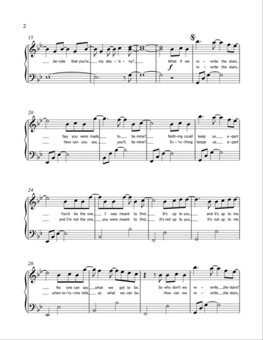 Rewrite The Stars Piano Solo scores gallery preview page 2