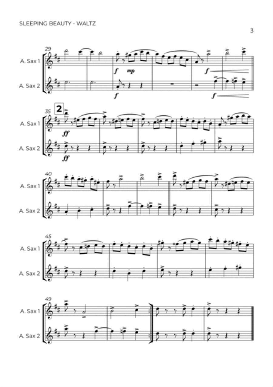 SLEEPING BEATY WALTZ - TCHAIKOVSKY - SAX ALTO DUET Woodwind Duet scores gallery preview page 3