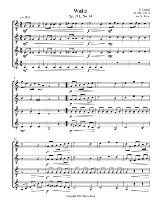 Waltz, Op. 241, No. 44 (Guitar Quartet) - Score and Parts