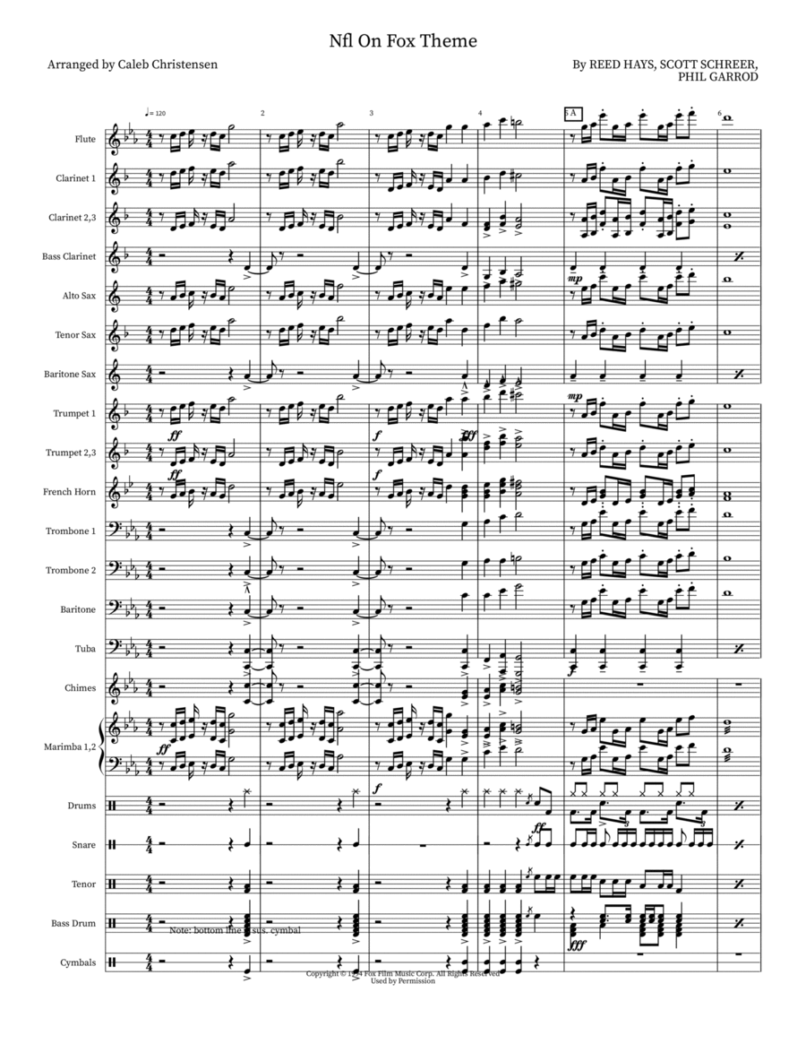 Nfl On Fox Theme Bass Clarinet scores gallery preview page 1