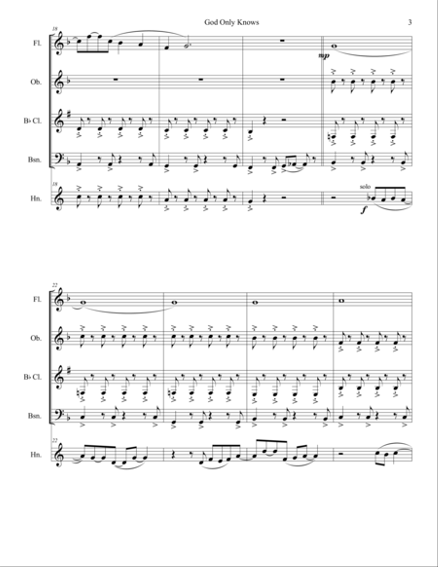 God Only Knows Woodwind Quintet scores gallery preview page 3