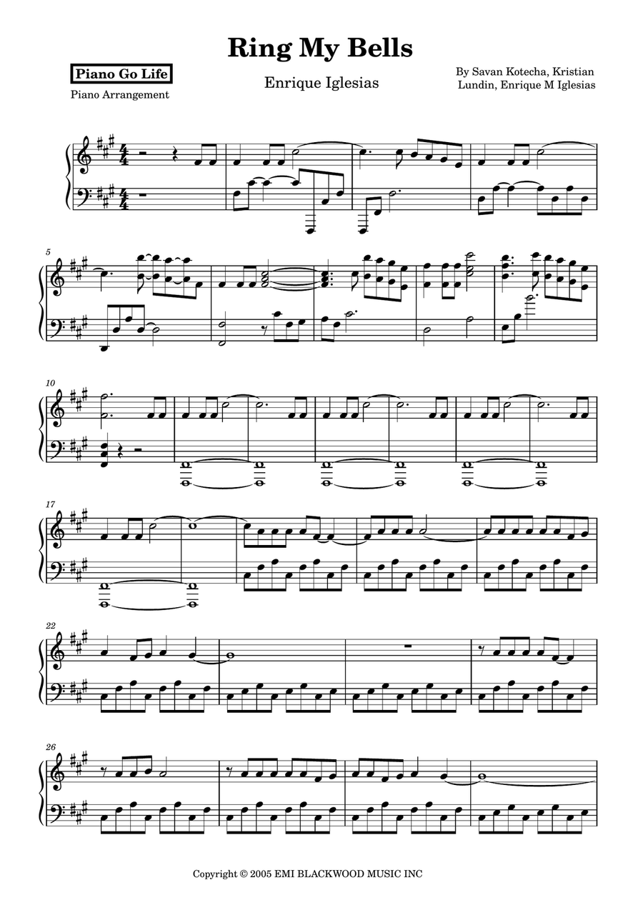 Ring My Bells Piano Solo scores gallery preview page 1