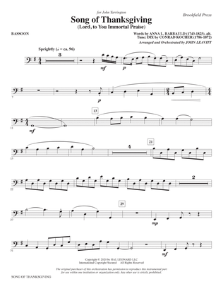 Song of Thanksgiving (Lord, to You Immortal Praise) (arr. Leavitt) - Bassoon