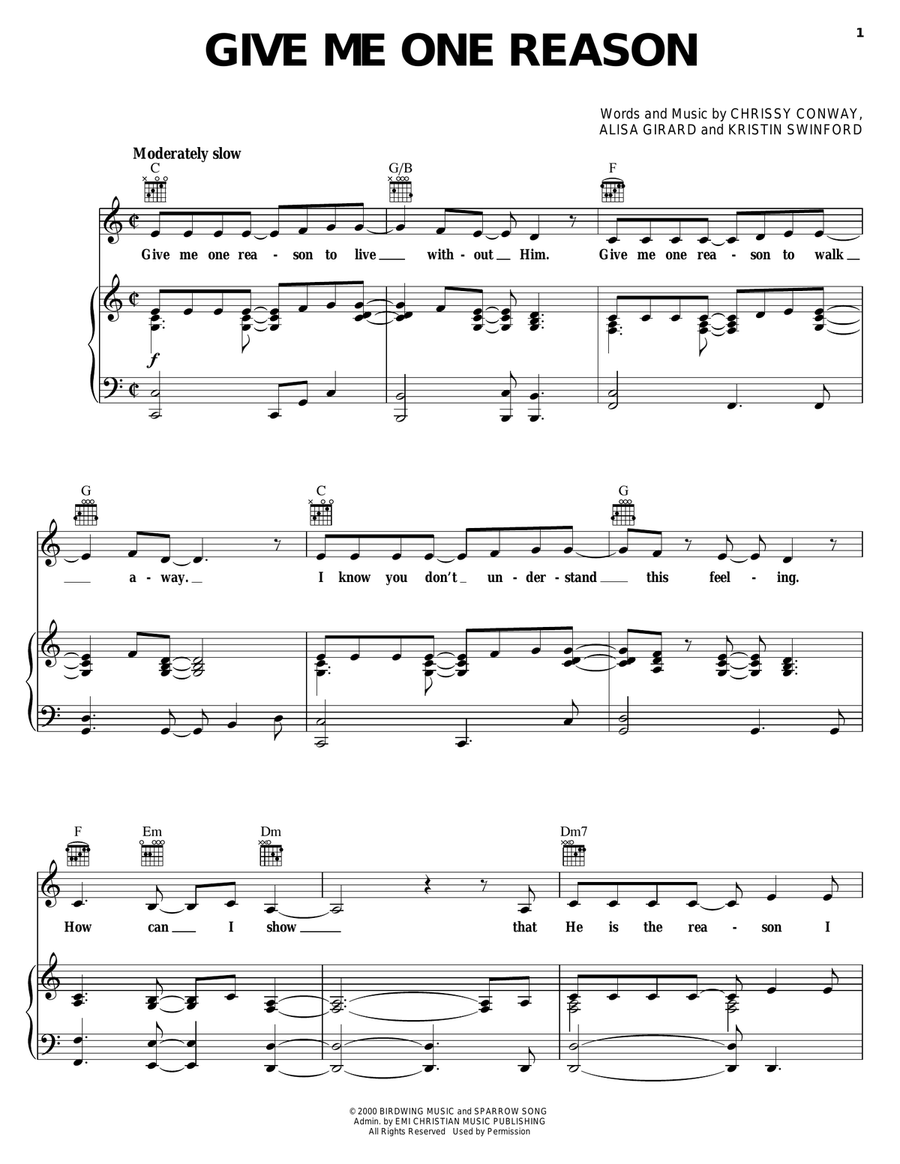 Give Me One Reason Piano, Vocal, Guitar scores gallery preview page 1