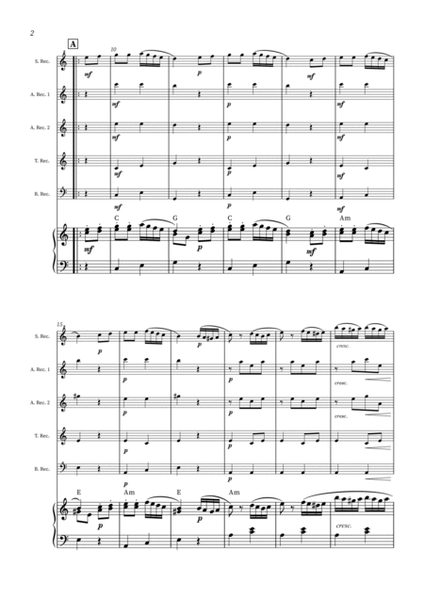 Turkish March - Recorder Quintet and Piano + CHORDS image number null