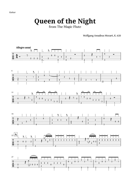 Queen of the Night by Mozart for Guitar TAB image number null