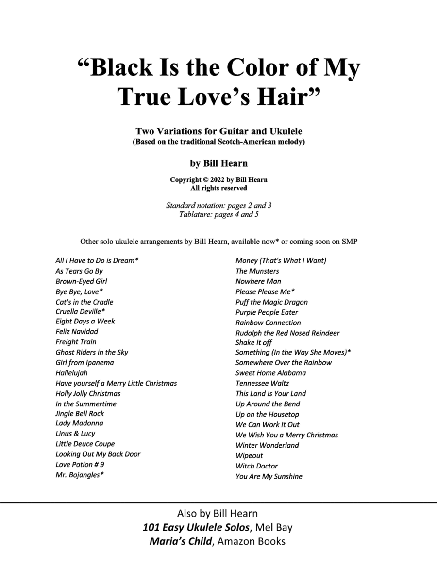 Black is the Color of My True Love's Hair Ukulele scores gallery preview page 1