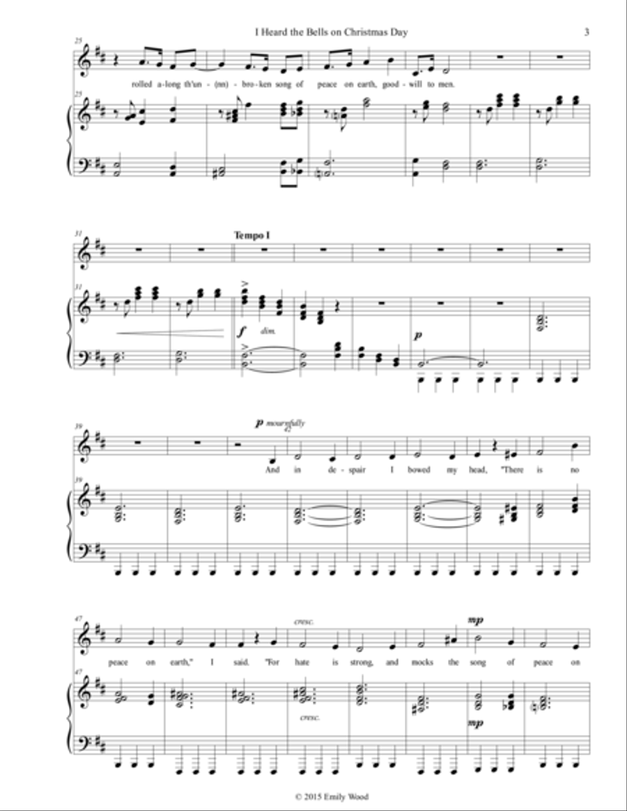 I Heard the Bells on Christmas Day (vocal solo and piano) Voice Solo scores gallery preview page 3